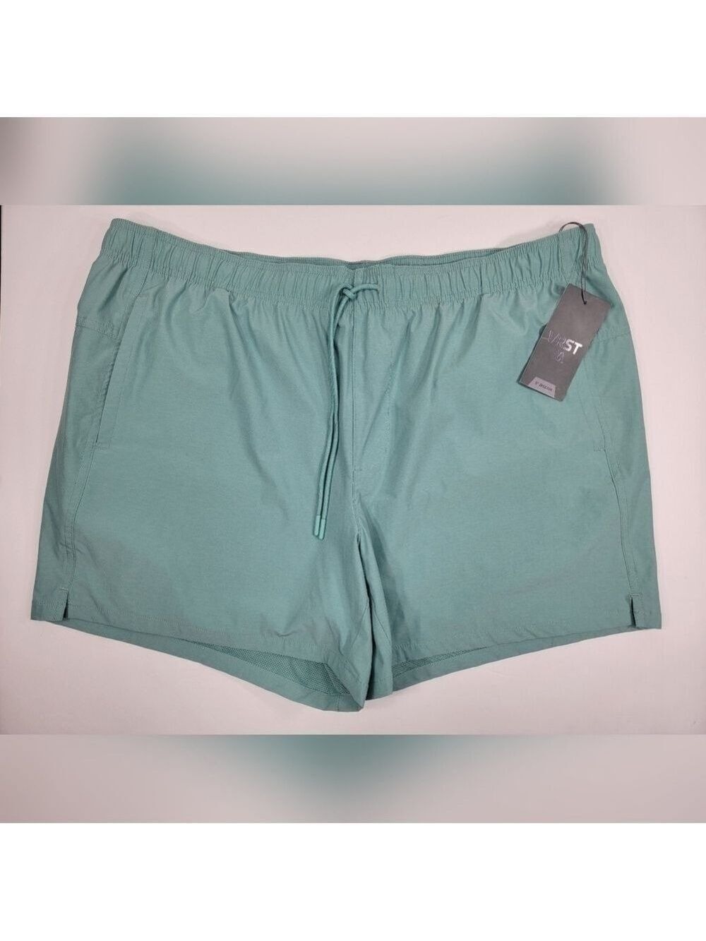 NEW VRST Woven Nylon Lined 5" Shorts Zippered Pocket Men's XXL 2XL Dusty Teal